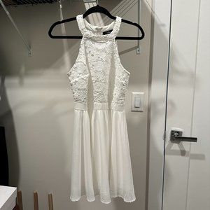 Lulu's Lover's Game White Lace Skater Dress